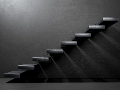 黑暗内地墙上的楼梯商业增长进步和成就的创造概念最小的3D造势最黑暗内地墙上的楼梯进步和成就的创造概念图片