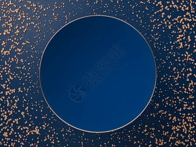 3D白蓝圆盘或色背景和铜球或体上的标志或蓝色背景和铜球或体上的标志用于放置您的文本或对象完全抽插图带复制空间的宽幅风格最小将空白图片