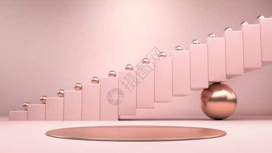 粉红色楼梯金阶舞台讲或粉色折画的抽象场景展示产品身份或包装的背景化妆品和时装图像3d插粉色楼梯和金舞台讲或粉色画的抽象场景化妆品图片