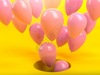 彩色粉气球从黄内地的大洞中飞出完美的背景或模型用于庆祝聚会问候和邀请3d转换完美的背景或模型用于庆祝问候和邀请插图图片