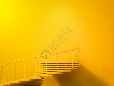黄色螺旋楼梯通向黄色墙的抽象场景设置文本或广告的完美插图商业成就的概念3d转换插图图片