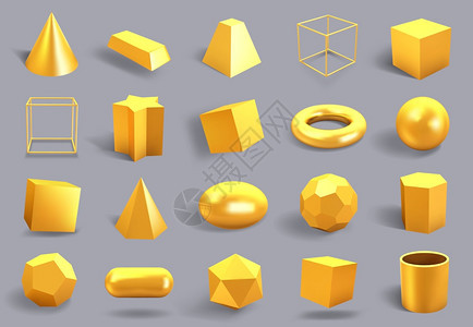 金色3D基本几何形状图集图片