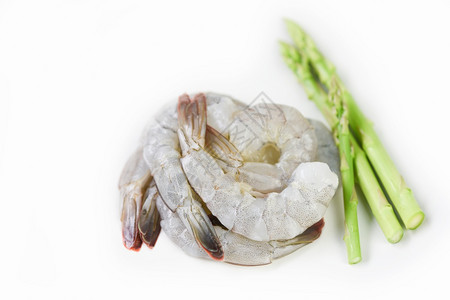 Asparagus虾类海产食品白底绿色虾类新鲜生图片