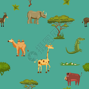 卡通可爱非洲动物矢量插画图片