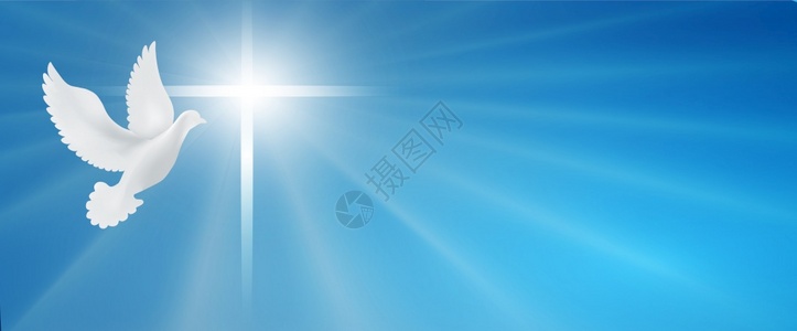 风鸽子素材圣灵的十字象架复活节纯洁的标志信仰洗礼圣灵福音复活班纳蓝色背景光线明亮背景