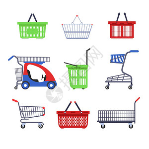 购物篮子素材购物超市汽车推车和篮子集装箱插画
