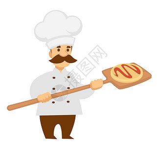 餐饮业意大利食烹饪业或糕饼餐具厨师用木勺做披萨图片