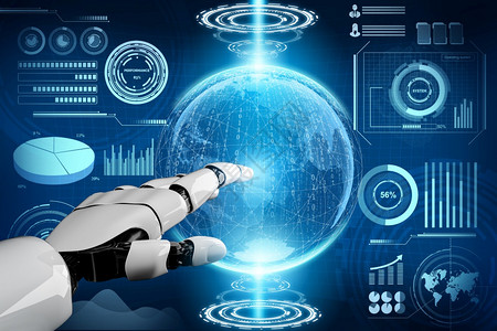 语音机器人3D开发未来机器人技术工智能AI和机器学习概念人类未来生命的全球机器人生物科学研究背景