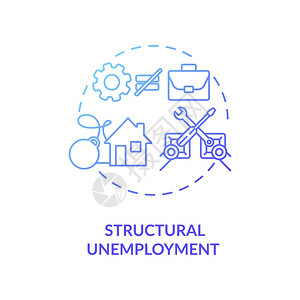 结构失业蓝色梯度概念图标由于技术革新而失业社会经济问题概念细线插图矢量孤立的大纲RGB颜色绘图结构失业蓝色梯度概念图标图片