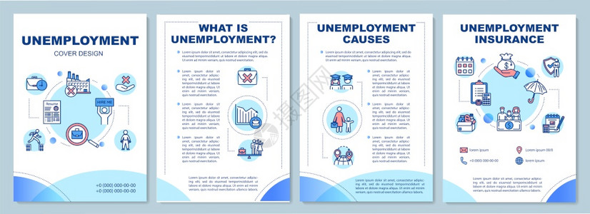 失业问题小册子模板工作危机原因和保险传单直线图标的封面设计杂志年度报告广海的矢量布局失业问题小册子模板图片