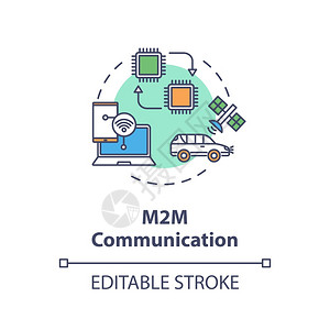 M2M通信概念图标远程技术连接设备概念细线插图之间无信息交流矢量孤立大纲RGB颜色绘图可编辑中风图片