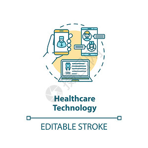 保健技术概念图标医生和病人之间的远程通信医院移动应用程序概念细线插图矢量孤立大纲RGB彩色绘图可编辑中风图片