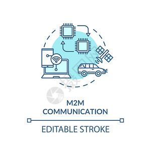 M2M通信绿松石概念图标远程连接技术装置之间无线信息交流想法细线插图矢量孤立大纲RGB彩色绘图通信绿松石概念图标图片