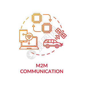 M2M通信红色梯度概念图标远程连接技术装置之间无线信息交流想法细线插图矢量孤立大纲RGB彩色绘图通信红色梯度概念图标图片