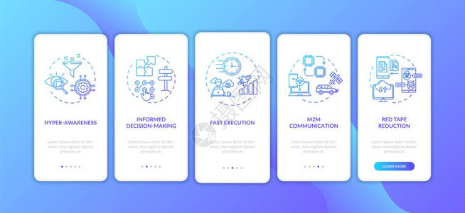 具有概念的移动应用程序页面屏幕上的数字商业敏捷战略公司改进通过5步图形指示配有RGB彩色插图的UI矢量模板带有概念的移动应用程序图片