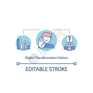 数字转换失败概念图标改变业务的挑战金融图表减少破产概念细线插图矢量孤立大纲RGB彩色绘图可编辑中风图片