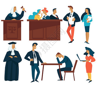 法律和司院官律师和陪审员的孤立人物以及律师和秘书被告或的听力审判程序男女有罪或无的判决图片