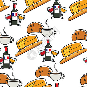 法国奶酪和面包红酒咖啡和羊角面包图片
