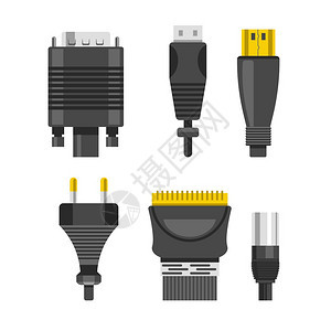 连接电缆和器音频或视适配器以及插头孤立矢量DVI和USB插头电器和技术装置连接金属和橡胶电缆连接力图片