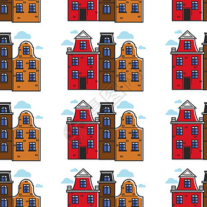 荷兰城市建筑是是无缝模式的砖住宅矢量行多层建筑是无尽休止的纹理奥斯陆旅游和墙纸印刷传统建筑荷兰或城市建筑是无缝模式荷兰或城市传统图片