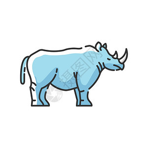 RGB颜色图标外来角动物非洲群热带园吉祥濒危种动野外大型犀牛孤立矢量说明颜色图标图片