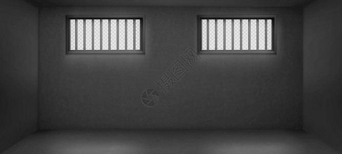 均对囚室内有封闭的窗户空牢房内有灰水泥墙和太阳光掉在地板上对罪犯