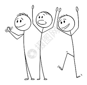 3名快乐男子或商人庆祝成功鼓掌和3名快乐男子或商人团体庆祝成功鼓掌和的病媒卡通说明图片