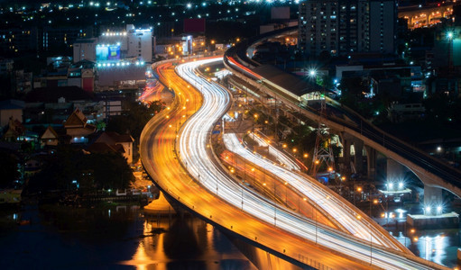 曼谷市中心天线公路的空中景象图片