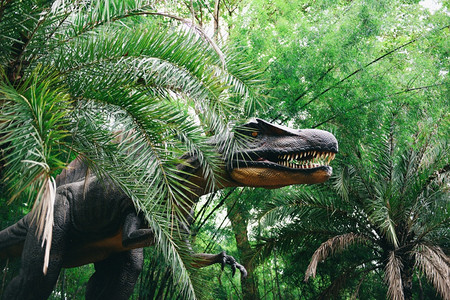 森林公园中的恐龙雕像脊椎或蜥蜴图片