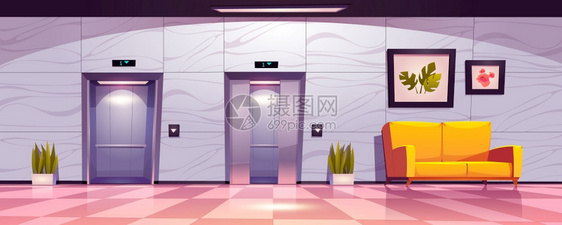 办公室或旅馆有客机舱按键板和地面指示器卡通矢量插图图片