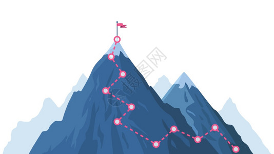 攀爬进度路径山峰突破攀登路径顶层矢量图上有红旗路径信息进度到顶部的路径山坡前进攀爬度山峰突破顶层矢量图上有红旗的山峰攀登路径图片