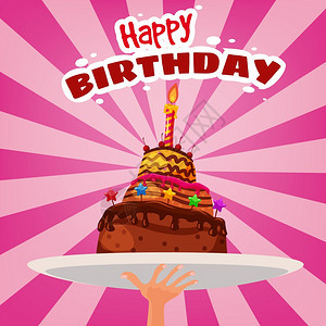 生日卡快乐餐桌上有蛋糕蜡烛餐甜点上有蛋糕蜡烛矢量隔离卡通风格图片