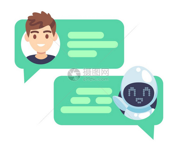 Chatbot字符在线帮手与人聊天虚拟机器人回答客户的问题使用语音泡和Avatars设备截图对话框帮助服务平板矢量概念聊天bot图片