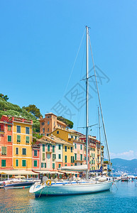 波托福里诺港与帆船的景象波托菲诺是意大利古里亚的意大维埃拉的豪华度假胜地图片