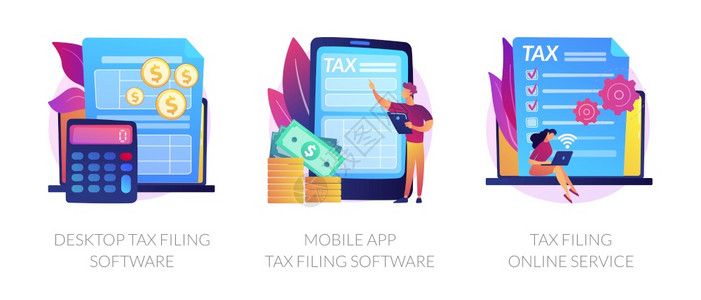 申报程序简单告税务网站桌面申报软件移动应用程序税申报软件备案在线服务隐喻矢量孤立概念比喻插图桌面税申报软件矢量概念隐喻图片