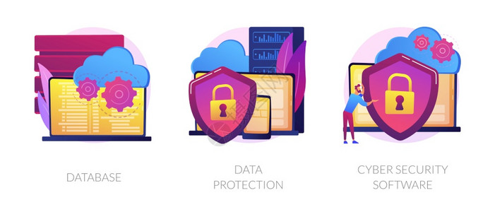 数据保护比喻集数据库网络安全控制计算机服务保护和电子信息多彩图示包矢量孤立概念比喻插图图片
