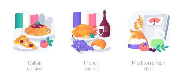 经典的欧洲烹饪抽象概念矢量插图法国和意大利烹饪地中海饮食美餐厅意大利面食谱健康饮美抽象隐喻经典的欧洲烹饪抽象概念矢量插图图片
