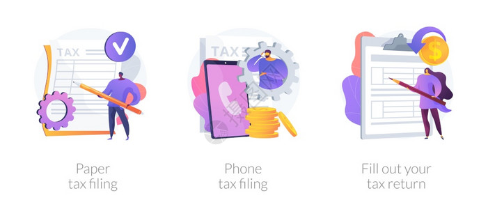 税收申报方式便的法纸面和电话报告纸面税申电话填写回隐喻病媒孤立概念比喻插图纸面税申报矢量概念隐喻图片