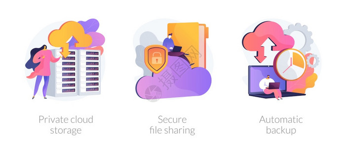 云计算网络托管平台数据上传和库服务器私人云存储安全文件共享自动备份比喻矢量孤立概念比喻图网络托管平台矢量概念比喻图片