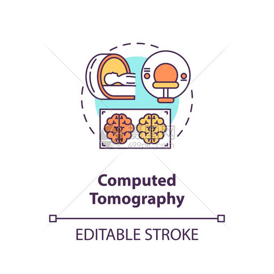 计算断层摄影概念图标医疗技术CT扫描想法细线插图人类大脑检查专业诊断矢量孤立图示RGB彩色绘图可编辑中风计算断层摄影概念图标图片