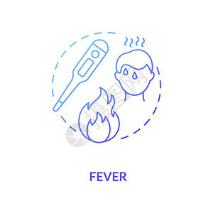 发热概念图标传染病症状接种抗药有细线插图概念高体温矢量孤立大纲RGB颜色绘图图片