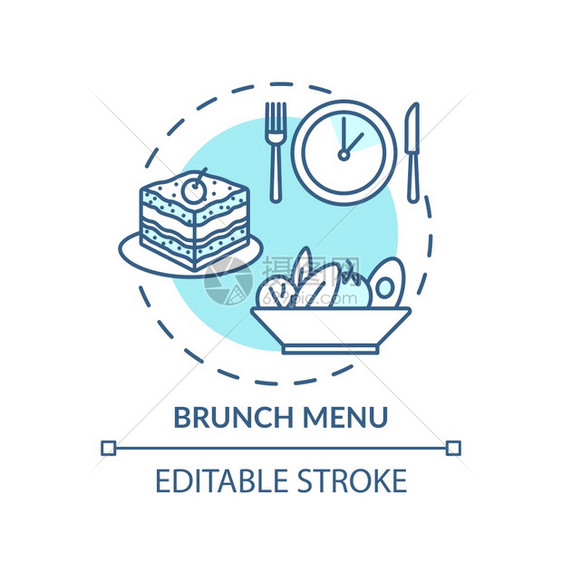 Brunch菜单概念图标早点零食后中日餐厅提供liteakuter菜单想法薄线插图矢量孤立大纲RGB彩色绘图可编辑中风菜单概念图图片