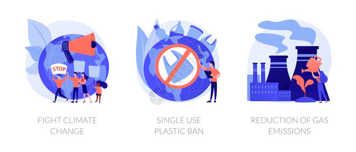 零废物病媒图标集成应对气候变化单一使用塑料禁令减少气体排放隐喻全球变暖问题解决方案病媒孤立概念比喻插图全球变暖问题解决方案病媒概图片