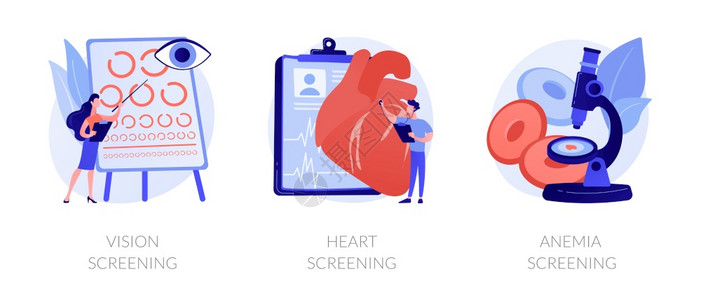 眼睛检测健康状况诊断实验室血液分析医学实验室检测视力筛查听觉贫血比喻病媒孤立概念比喻图健康状况诊断病媒概念比喻插画