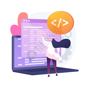 自定义样式脚本网站优化编码软件开发女程序员卡通字符工作添加JavaScriptCSS代码矢量孤立概念比喻图用户风格脚本矢量概念比图片