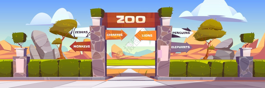动物园门口指示牌矢量插画背景图片