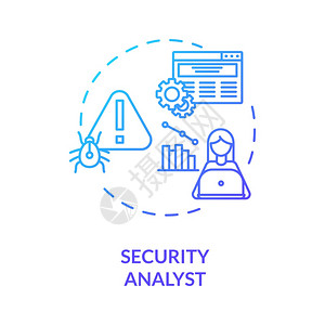 安全分析师概念图标网络安全职业理念细线插图网络攻击探测安保措施系统护矢量孤立图示RGB彩色图画图片