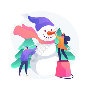 构建一个雪人抽象概念矢量图娱乐活动冬季圣诞节假期与雪一起建房创造雪人家庭户外休闲抽象比喻构建一个雪人抽象概念矢量图图片