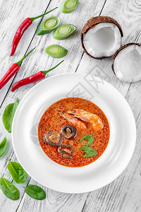 椰子汤TomYum小豆著名的泰国汤背景