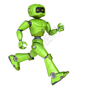 运行在白色3D插图上孤立的绿色机器人运行绿色机器人图片